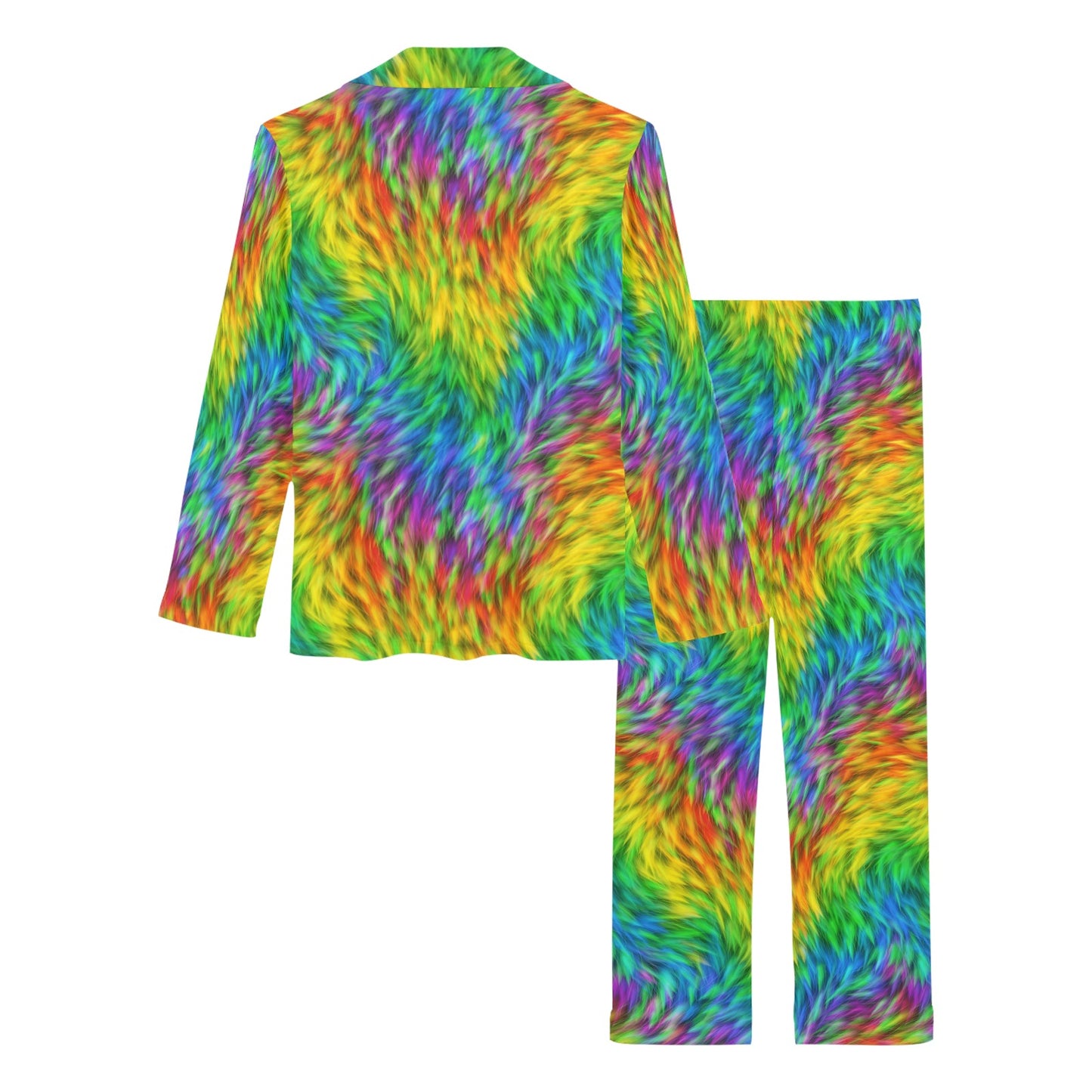 Rainbow Fur Design Print Women's Long Pajama Set