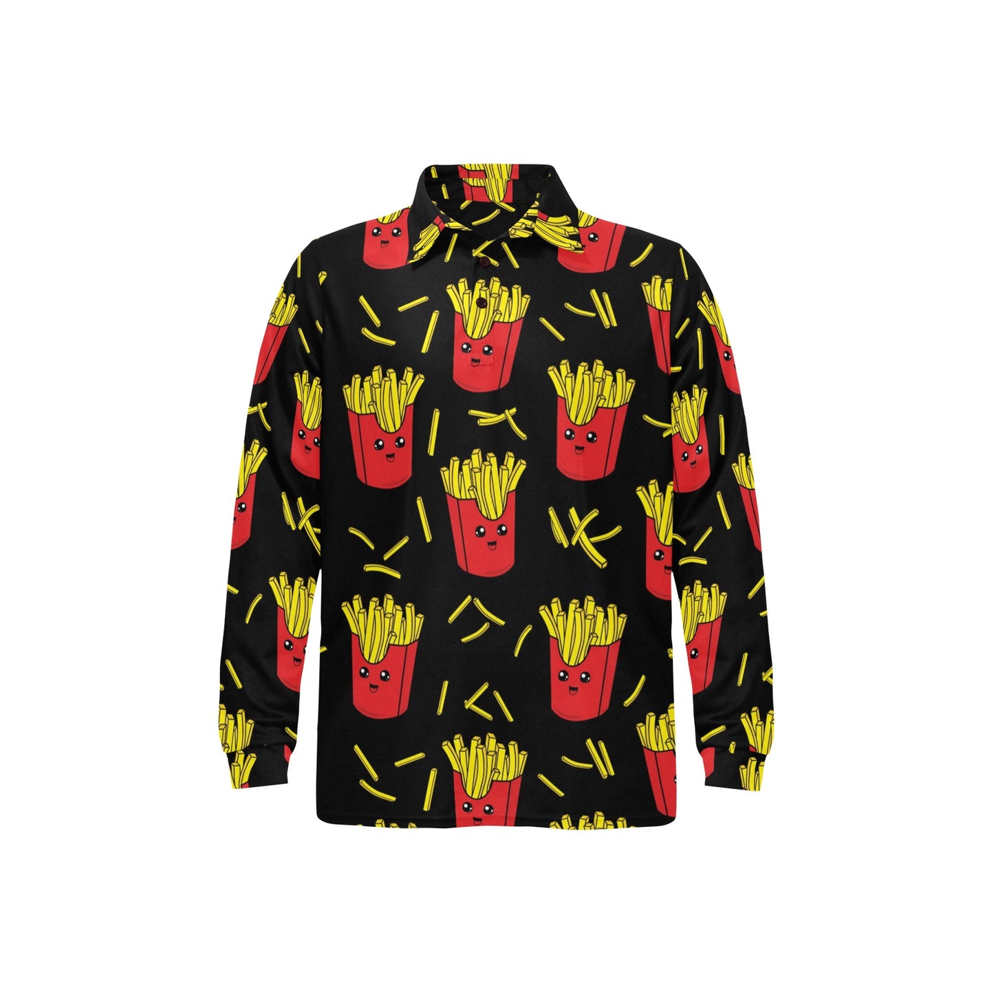 French Fried Pattern Print Design 03 Long Sleeve Polo Shirt For Men's