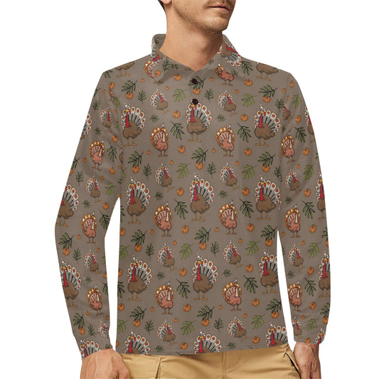 Thanksgiving Print Design LKS306 Long Sleeve Polo Shirt For Men's