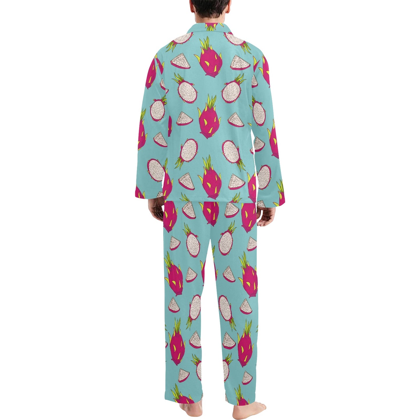 Dragonfruit Pattern Print Design DF01 Men's Long Pajama Set