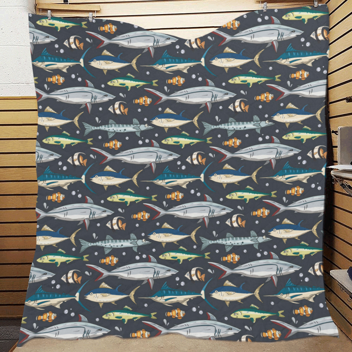 Swordfish Pattern Print Design 04 Premium Quilt