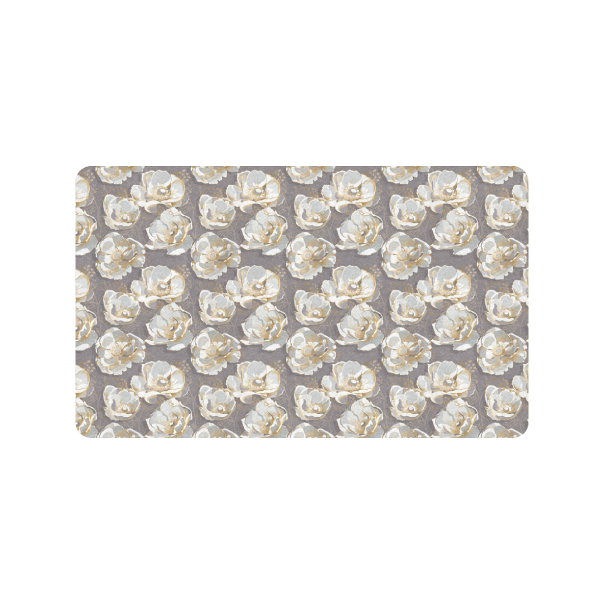 Elegant Grey Flower Print Rubber Doormat