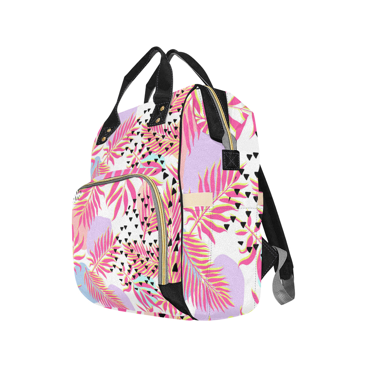 Pink Tropical Palm Leaves Diaper Bag Backpack
