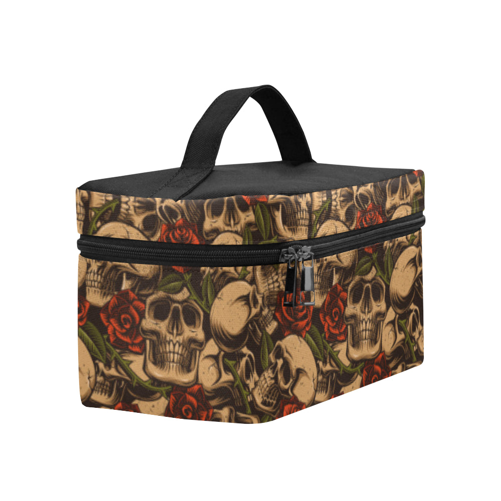 Skull Roses Vintage Design Themed Print Makeup Bag