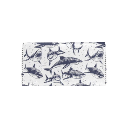Great White Shark Pattern Print Design 02 Women's Trifold Wallet
