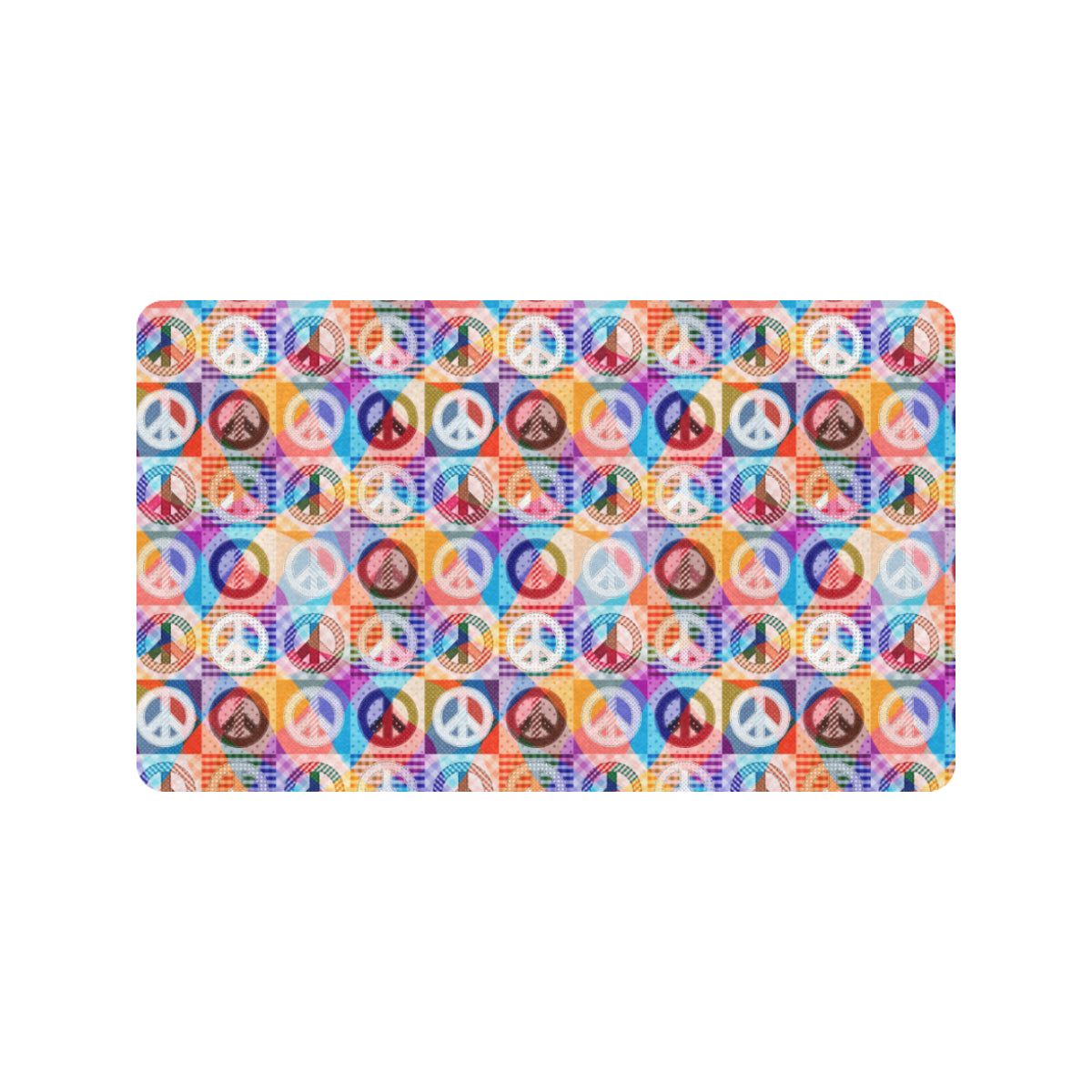 Peace Sign Patchwork Design Print Rubber Doormat