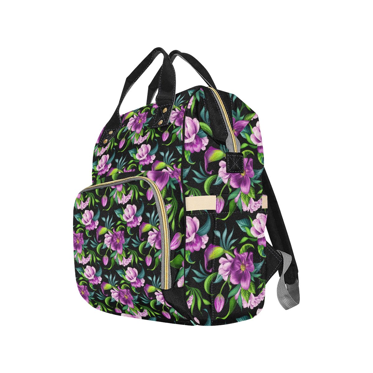 Bright Purple Floral Pattern Diaper Bag Backpack