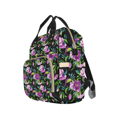 Bright Purple Floral Pattern Diaper Bag Backpack