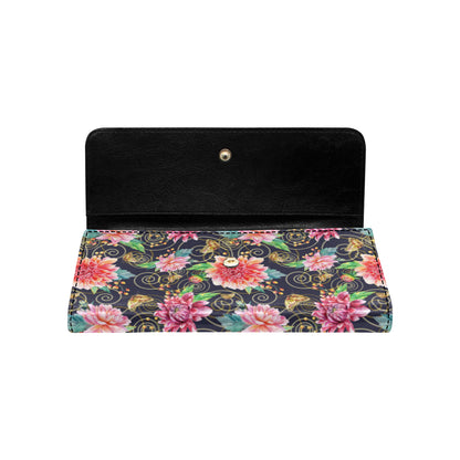 Dahlia Pattern Print Design DH02 Women's Trifold Wallet