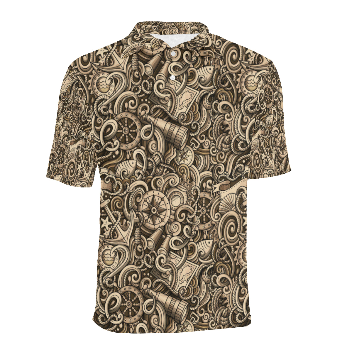 Nautical Tattoo Design Themed Print Men Polo Shirt