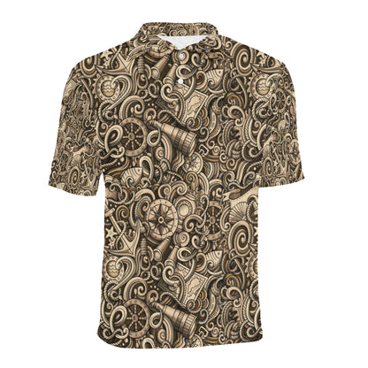 Nautical Tattoo Design Themed Print Men Polo Shirt