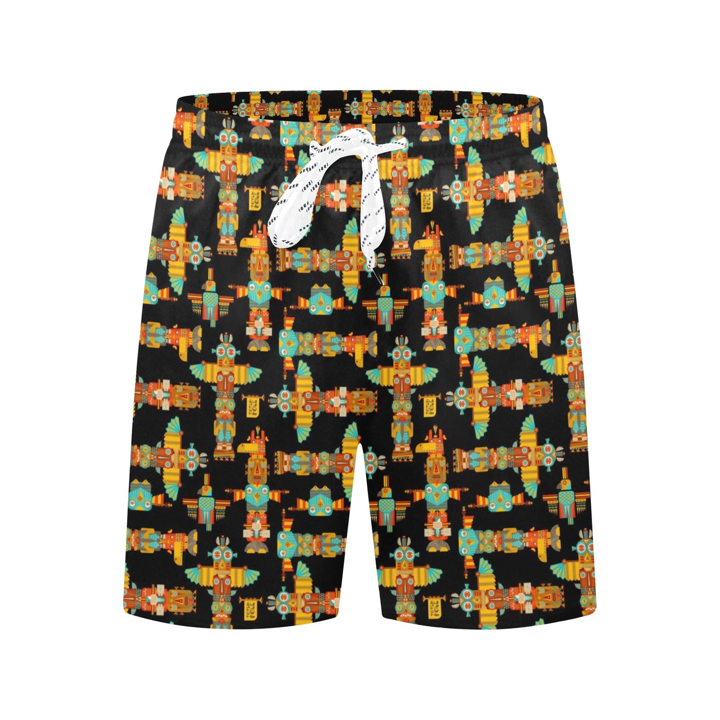 Totem Pole Cartoon Print Men's Swim Trunks Beach Shorts