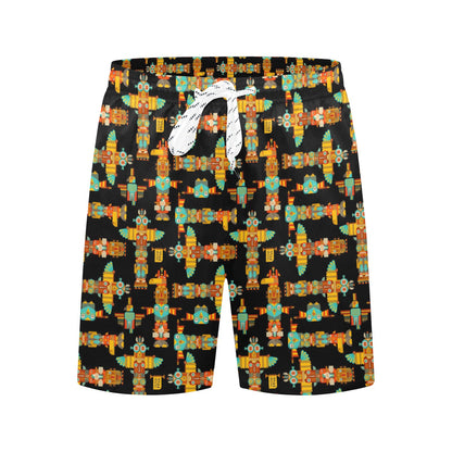 Totem Pole Cartoon Print Men's Swim Trunks Beach Shorts