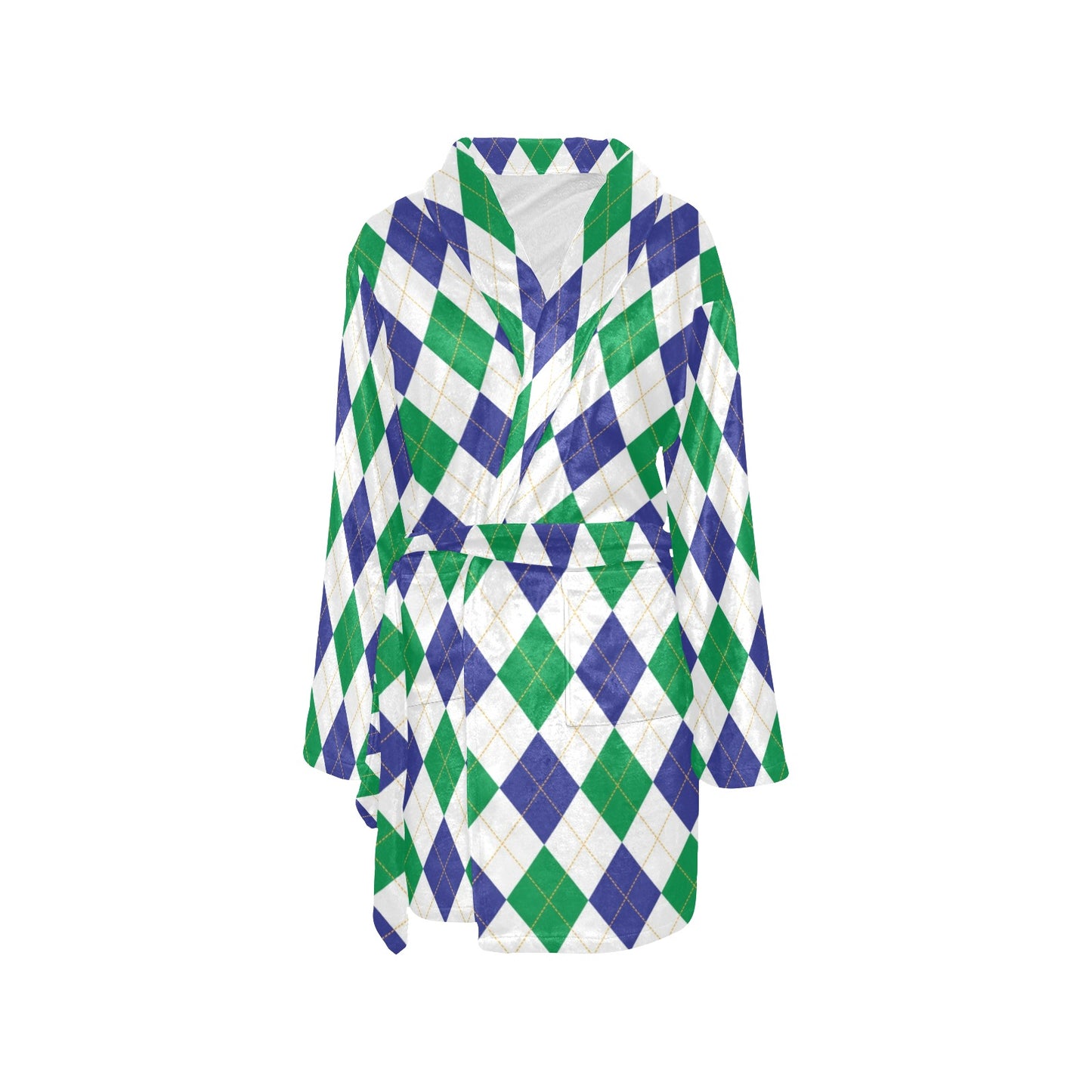 Argyle Green Blue Pattern Print Design 03 Women's Fleece Robe