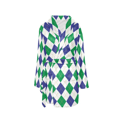 Argyle Green Blue Pattern Print Design 03 Women's Fleece Robe