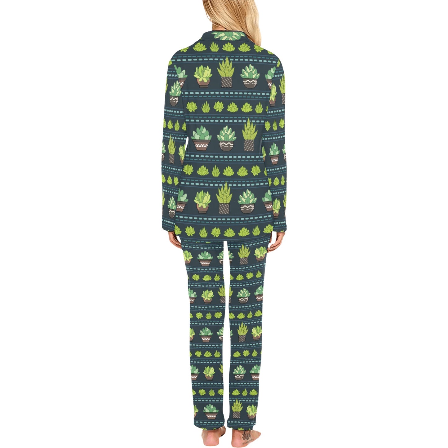 Cactus Pattern Print Design 07 Women's Long Pajama Set