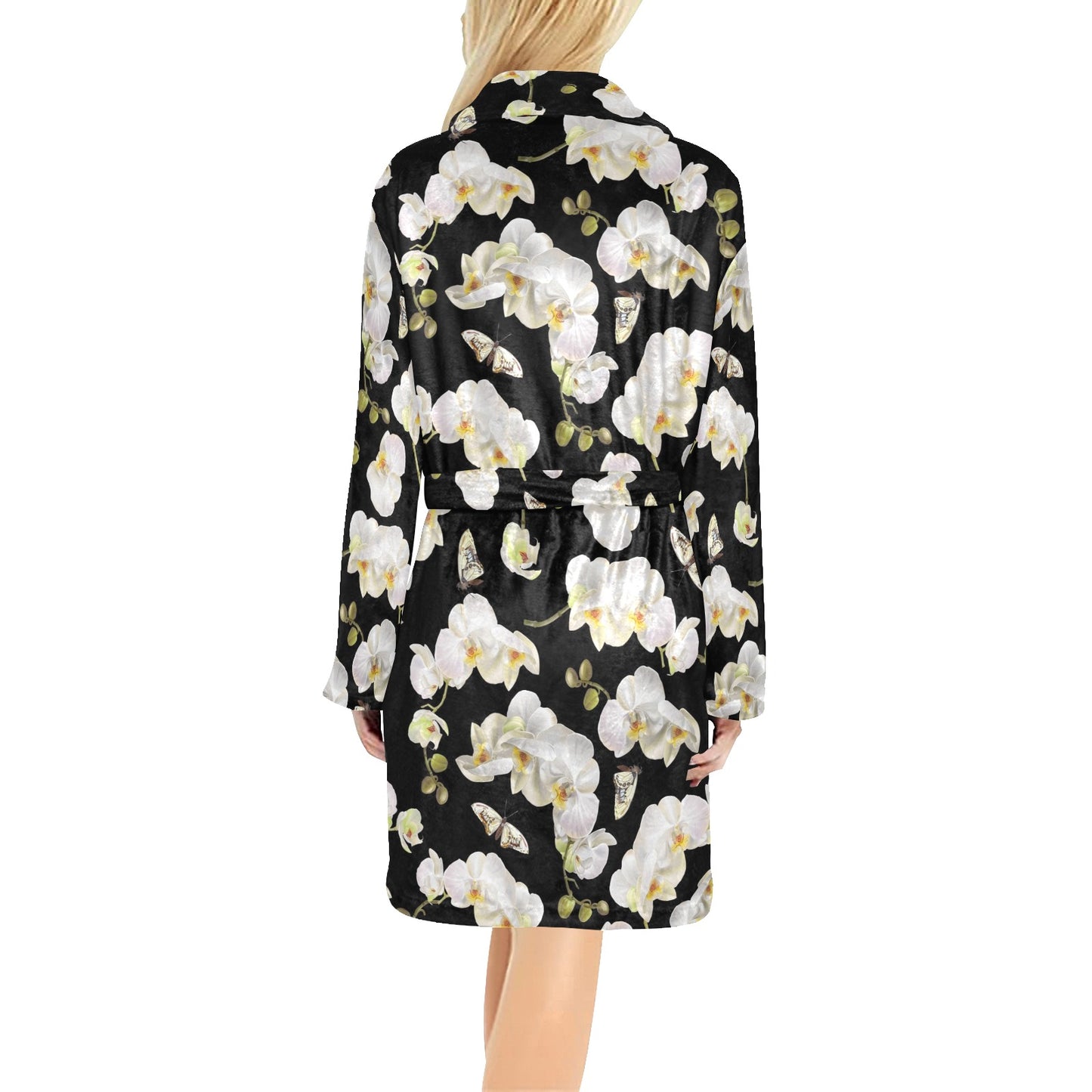 Orchid White Pattern Print Design OR011 Women's Fleece Robe