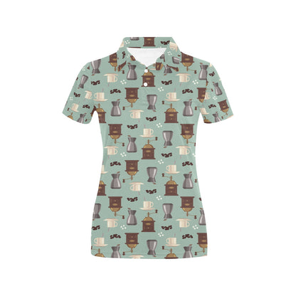 Coffee Pattern Print Design 04 Women's Polo Shirt