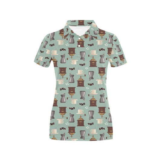 Coffee Pattern Print Design 04 Women's Polo Shirt