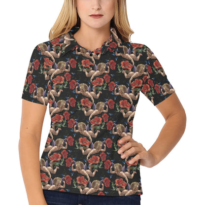 Cupid Pattern Print Design 05 Women's Polo Shirt