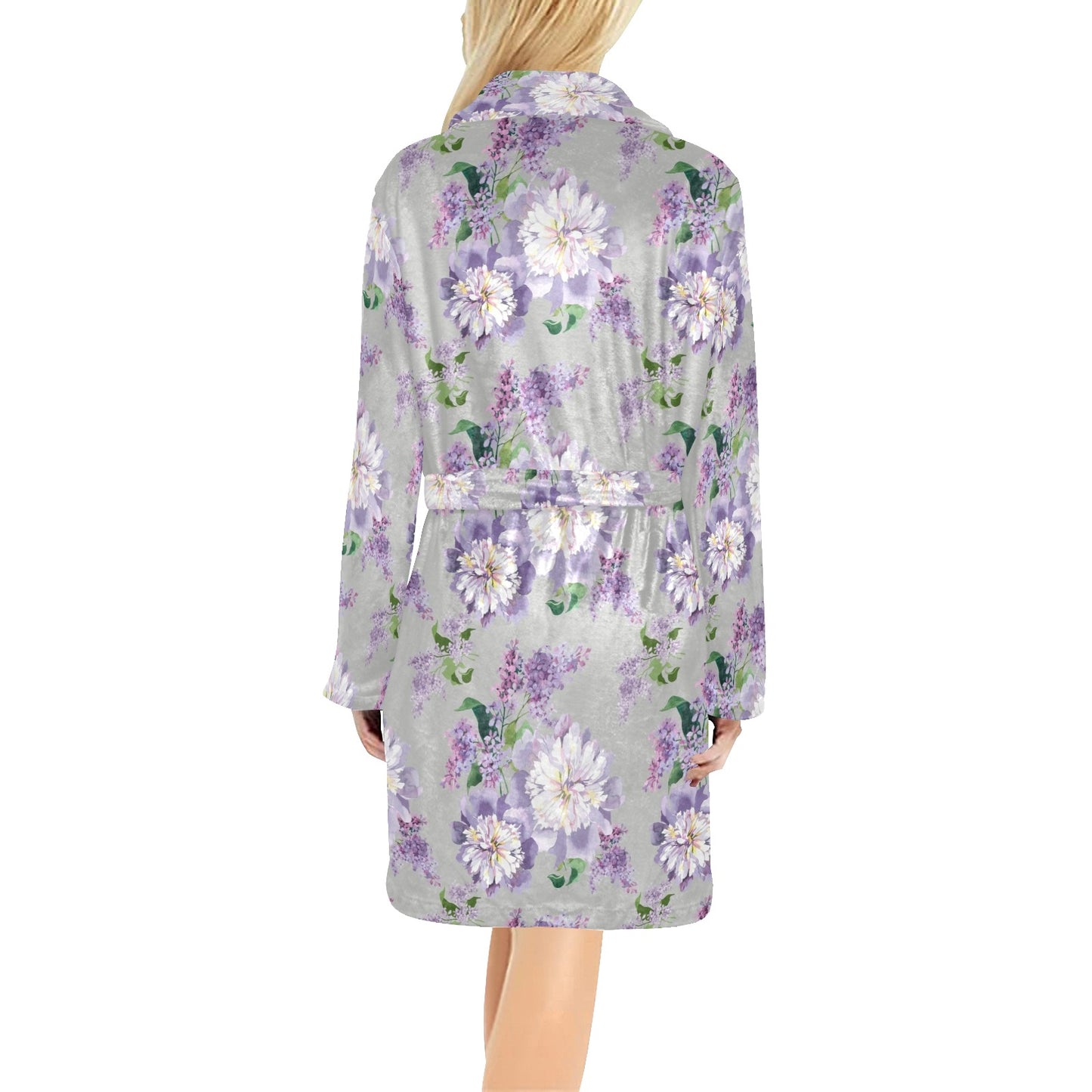 Lilac Pattern Print Design LI07 Women's Fleece Robe