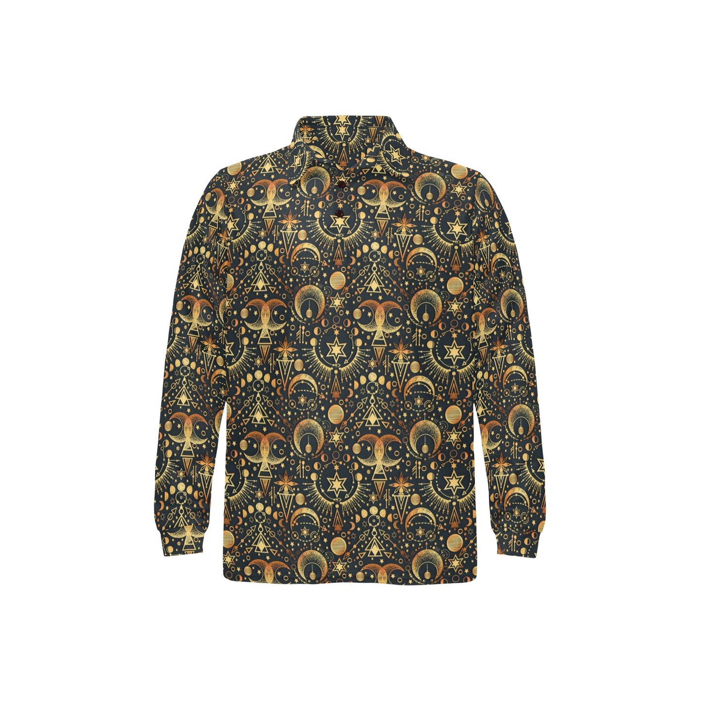 Sun Moon Print Design LKS308 Long Sleeve Polo Shirt For Men's