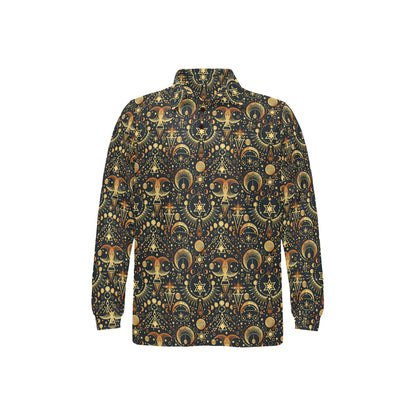 Sun Moon Print Design LKS308 Long Sleeve Polo Shirt For Men's