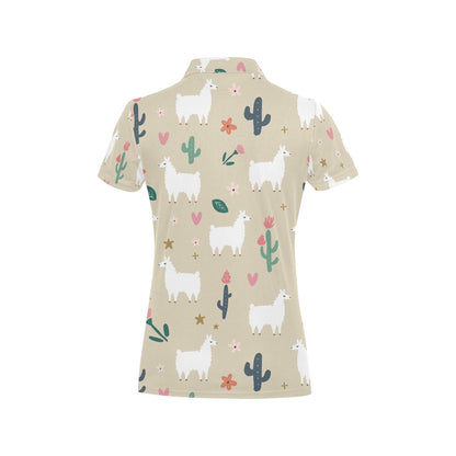 Llama Cactus Pattern Print Design 09 Women's Polo Shirt