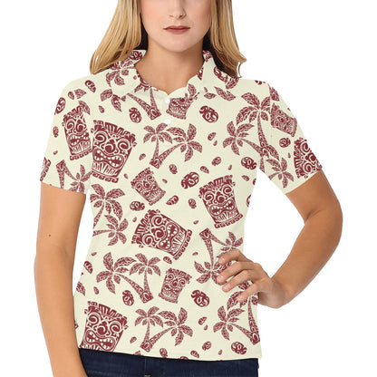 Tiki Tribal Mask Palm Tree Women's Polo Shirt