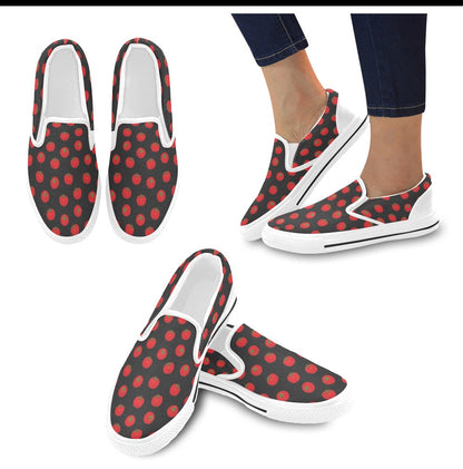 Tomato Print Design LKS305 White Slip Ons Canvas Women's Shoes