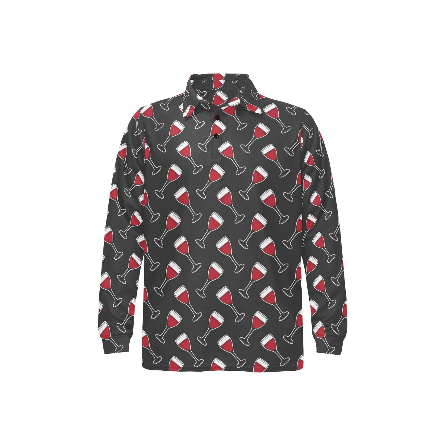 Wine Print Design LKS308 Long Sleeve Polo Shirt For Men's