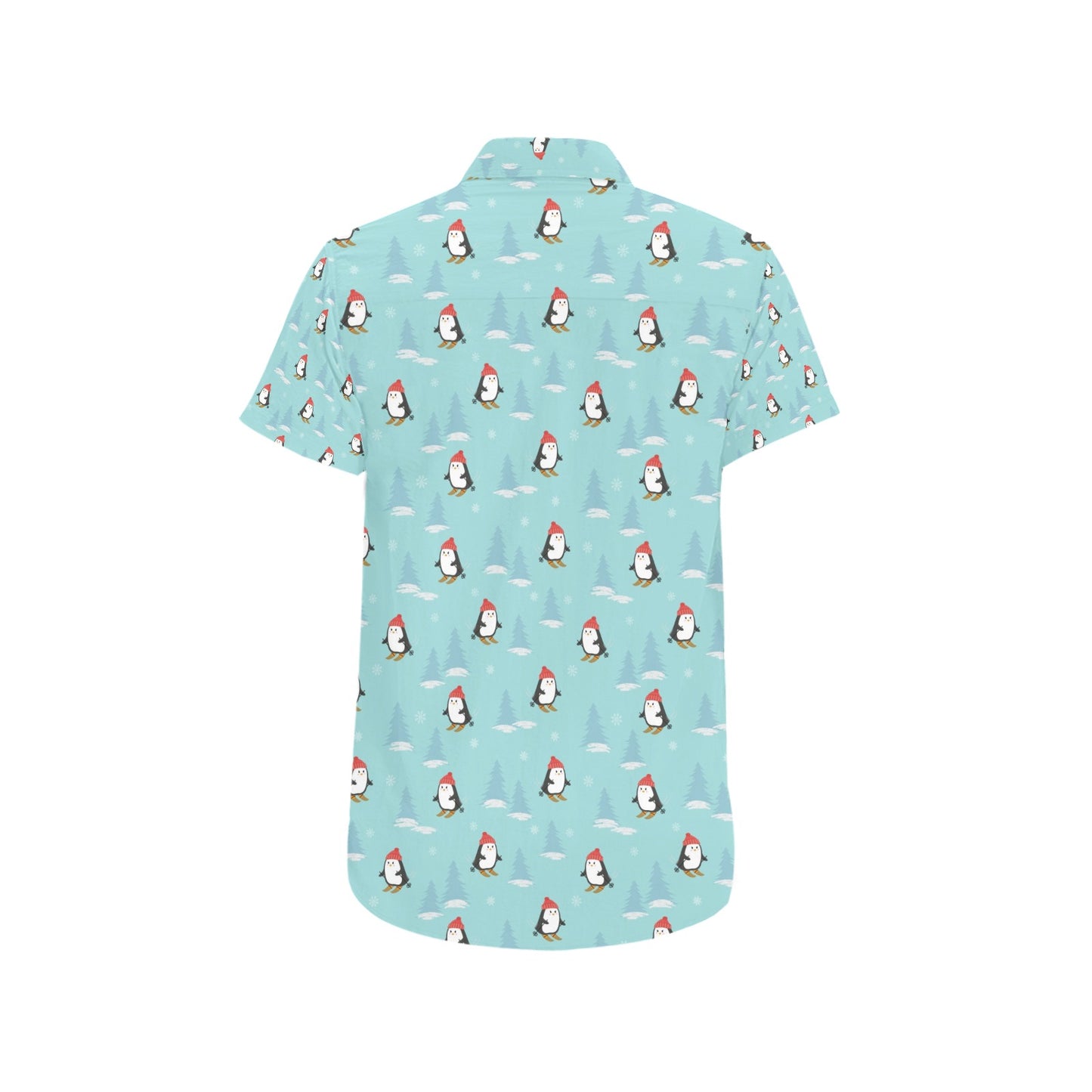 Ski Penguin Print Design LKS304 Men Short Sleeve Button Up Shirt