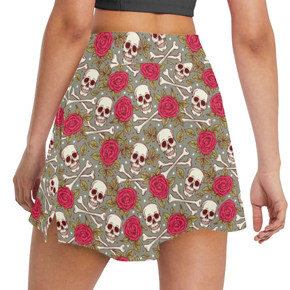 Skull Bone Rose Print Design LKS303 17" Golf & Pickleball Skort with Pockets