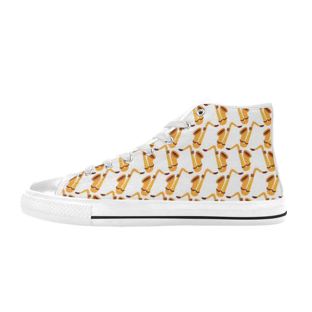 Saxophone Print Design LKS404 Men's High Top Canvas Shoes