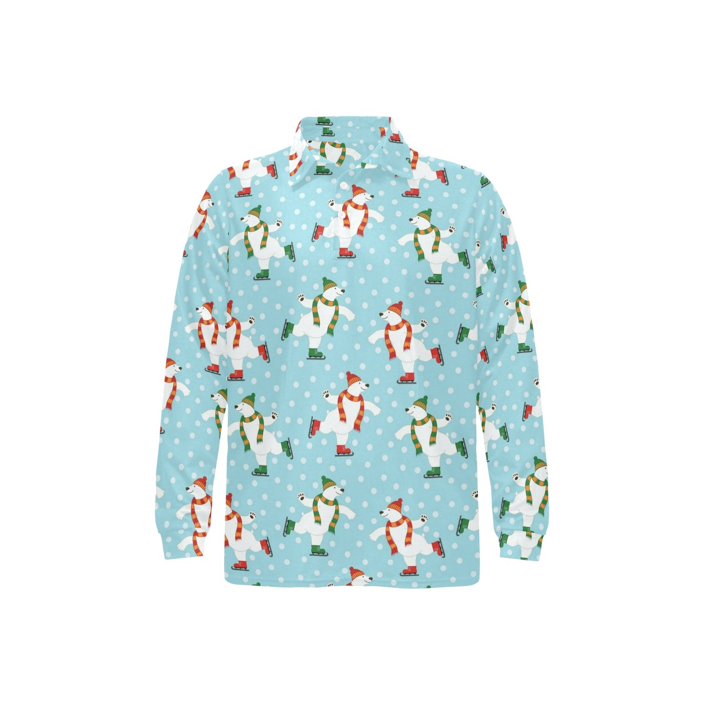 Polar Bear Pattern Print Design PB07 Long Sleeve Polo Shirt For Men's