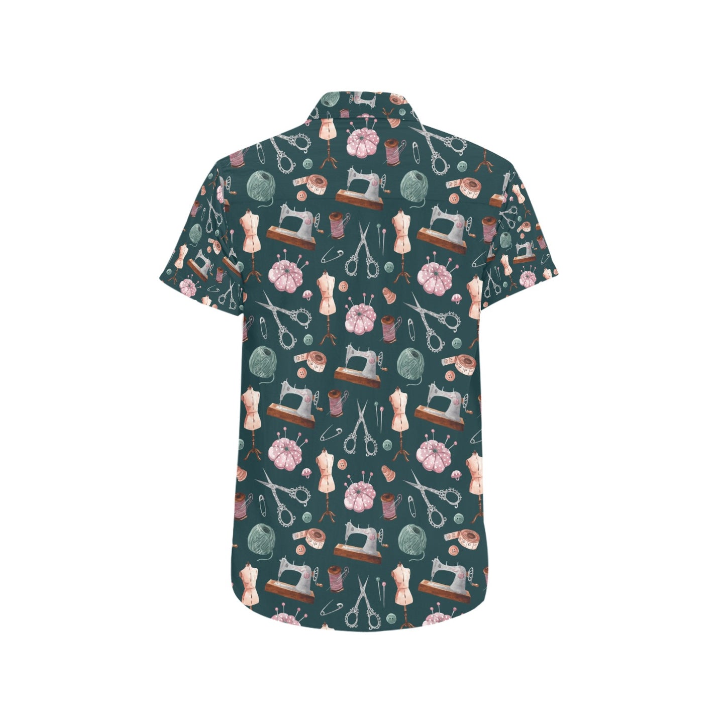 Sewing Equipment Print Design LKS307 Men Short Sleeve Button Up Shirt