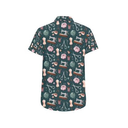 Sewing Equipment Print Design LKS307 Men Short Sleeve Button Up Shirt