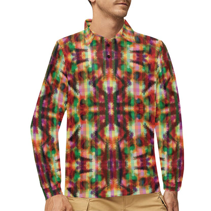 Tie Dye Print Design LKS301 Long Sleeve Polo Shirt For Men's