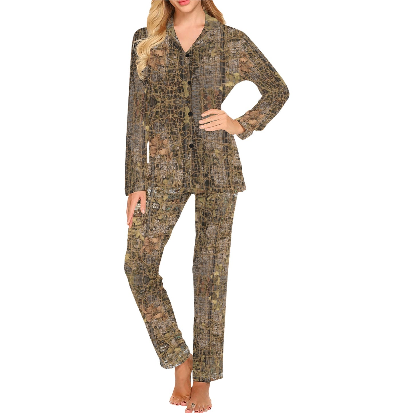 Camouflage Realtree Pattern Print Design 01 Women's Long Pajama Set