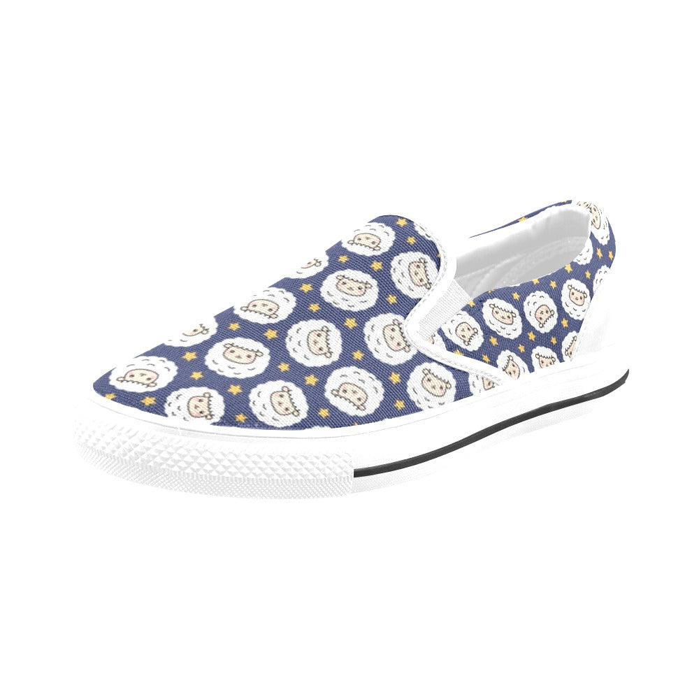 Sheep Print Design LKS402 White Slip Ons Canvas Women's Shoes