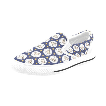 Sheep Print Design LKS402 White Slip Ons Canvas Women's Shoes