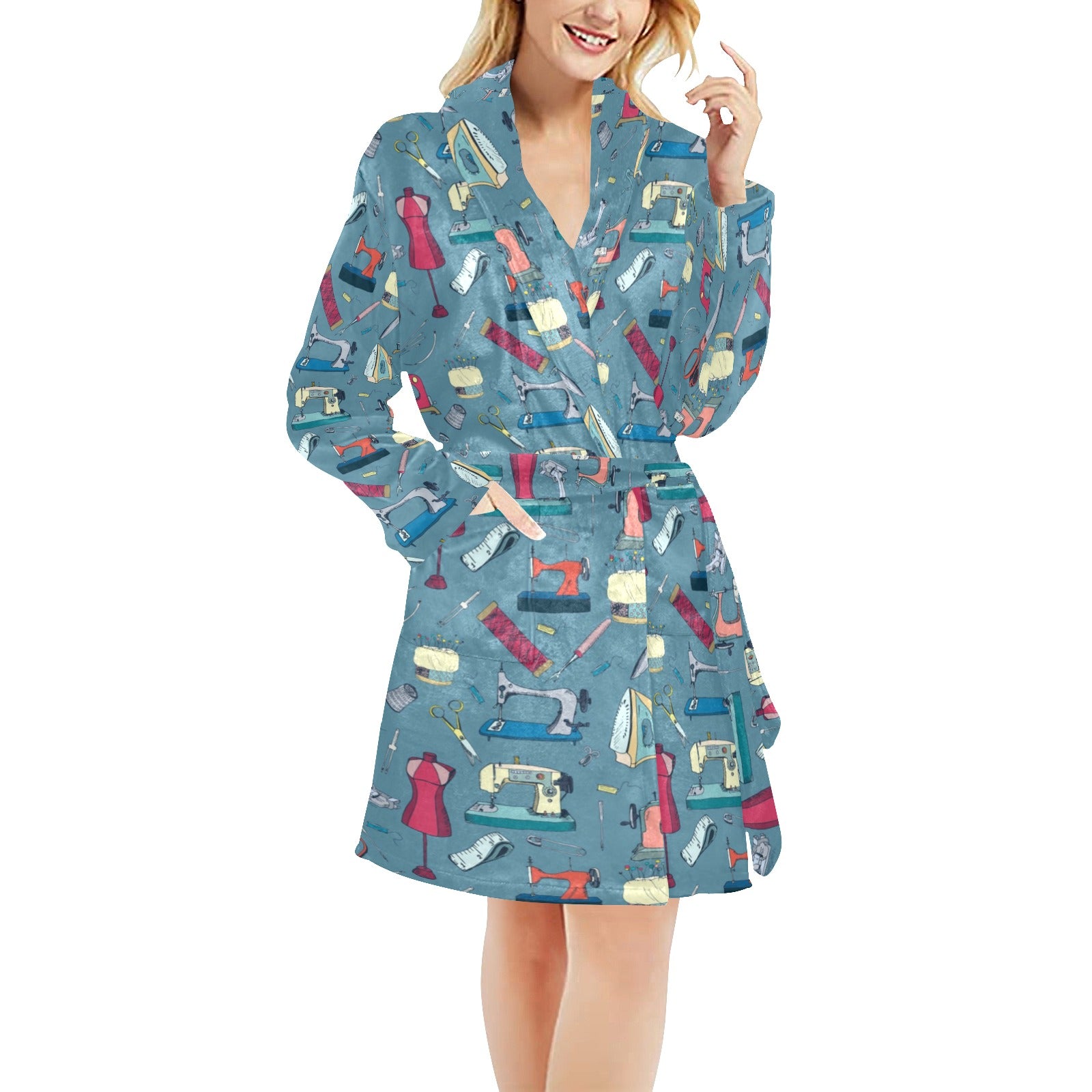 Sewing Equipment Print Design LKS301 Women's Fleece Robe