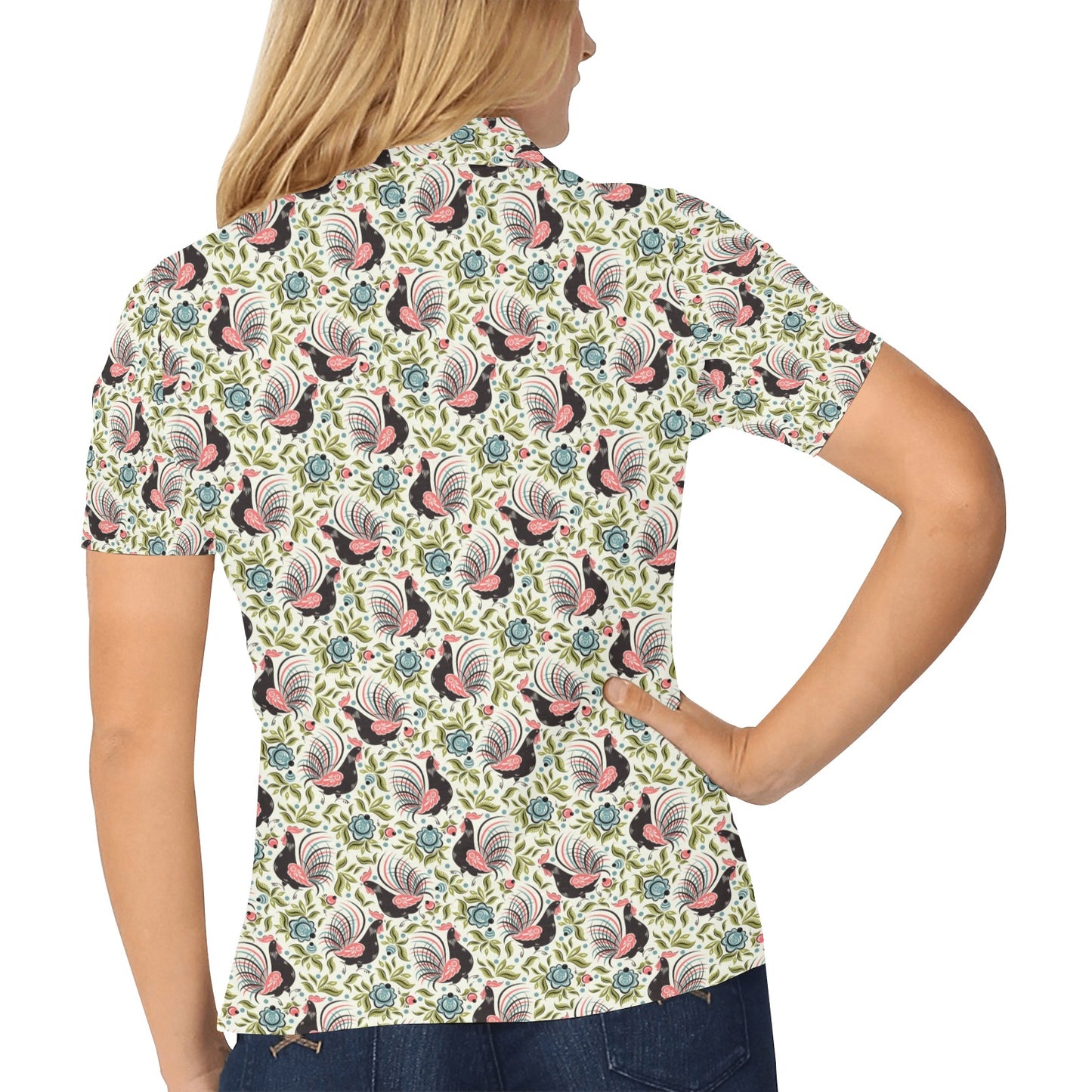 Rooster Print Design Women's Polo Shirt
