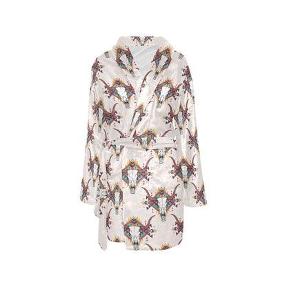 Buffalo Head Pattern Print Design 02 Women's Fleece Robe