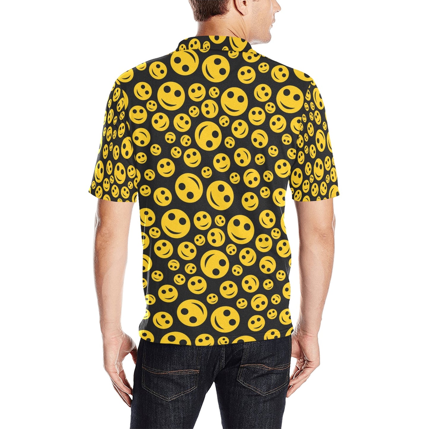 Smiley Face Emoji Print Design LKS304 Men Polo Shirt