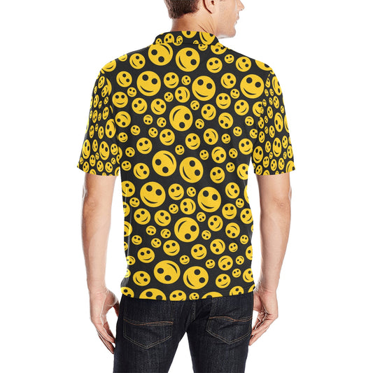 Smiley Face Emoji Print Design LKS304 Men Polo Shirt
