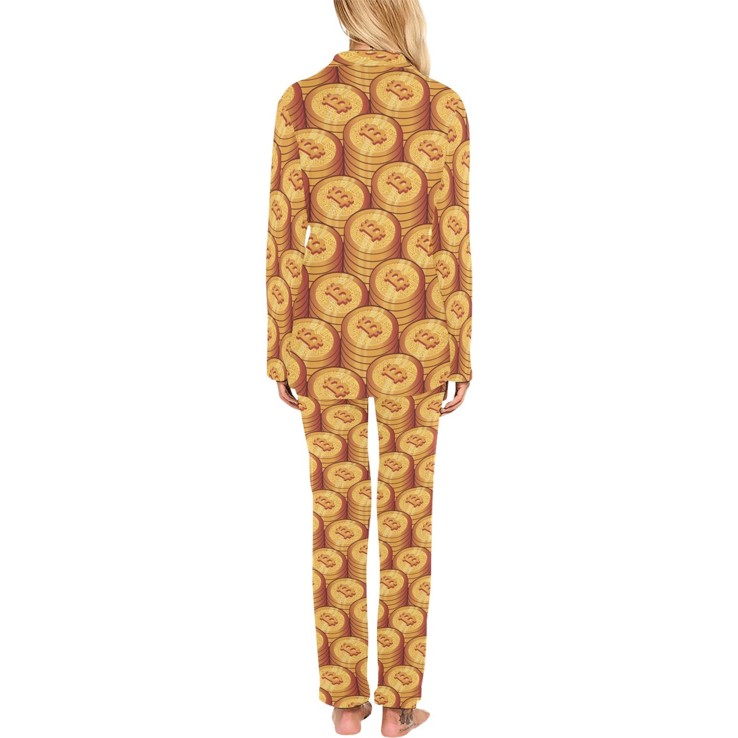 Bitcoin Pattern Print Design 02 Women's Long Pajama Set