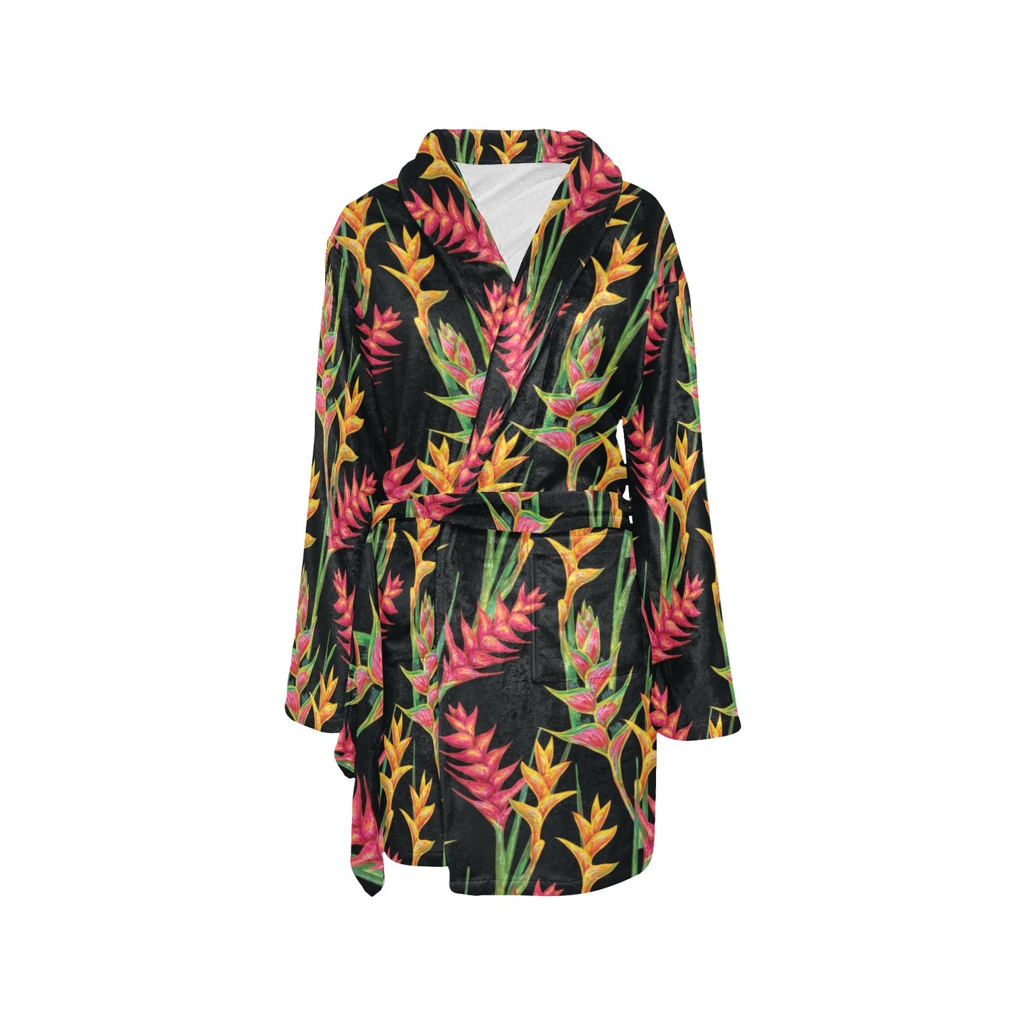 Heliconia Pattern Print Design HL01 Women's Fleece Robe