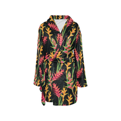 Heliconia Pattern Print Design HL01 Women's Fleece Robe