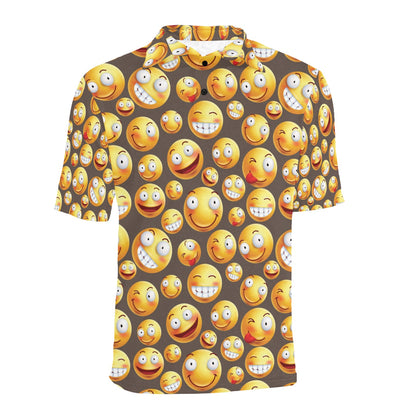 Smiley Face Emoji Print Design LKS303 Men Polo Shirt